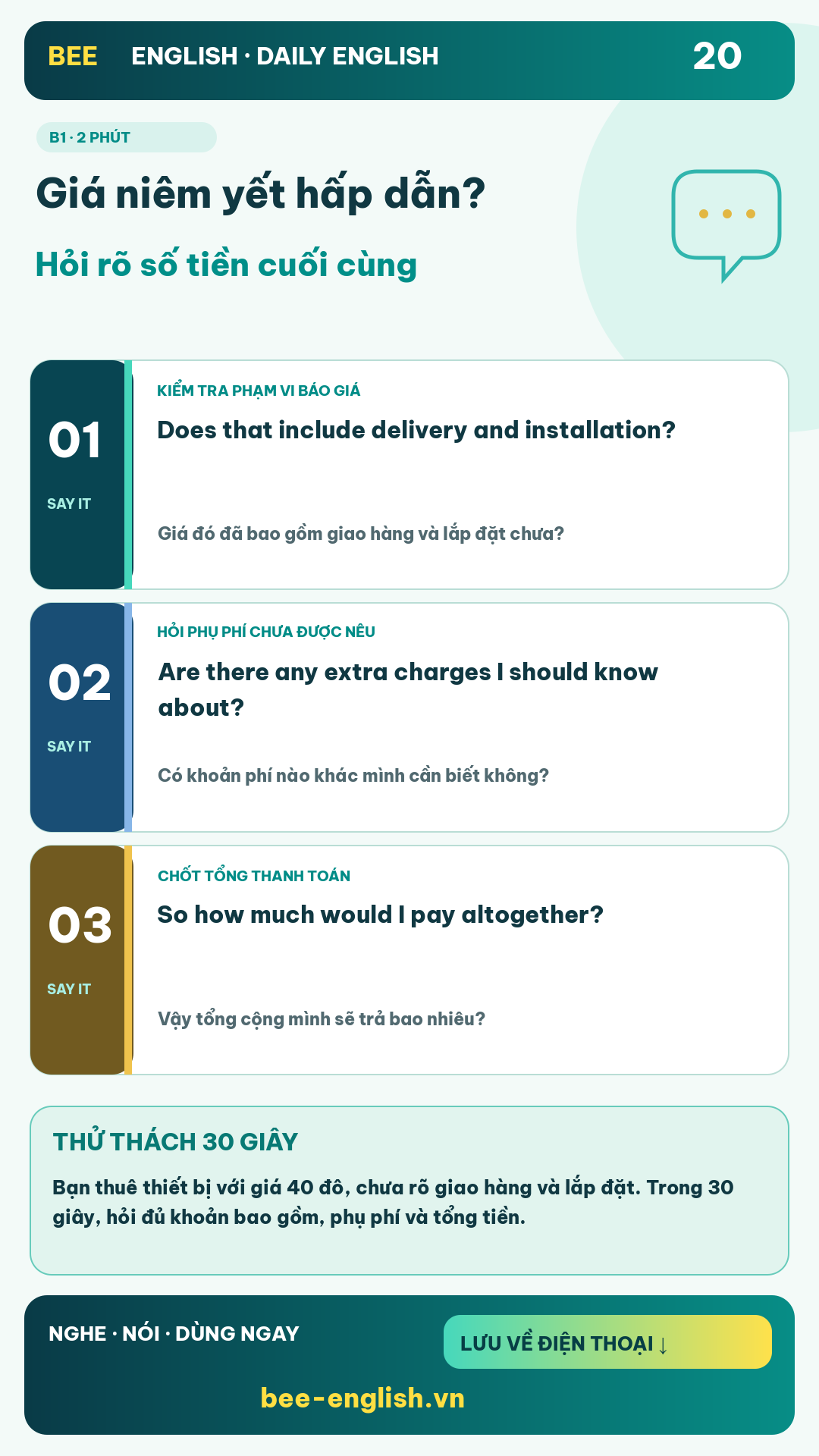 Thẻ học Daily English 20: Giá niêm yết hấp dẫn? Hỏi rõ số tiền cuối cùng